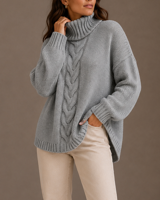 Oversize-Rollkragenpullover aus Strick mit Zopfmuster