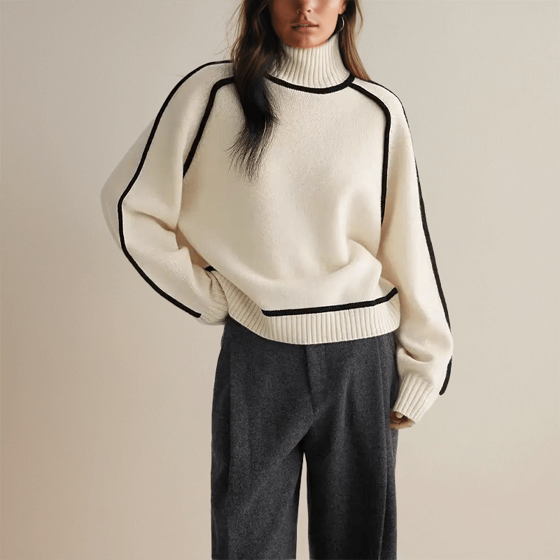 Oversize-Rollkragenpullover aus Strick mit Kontraststreifen