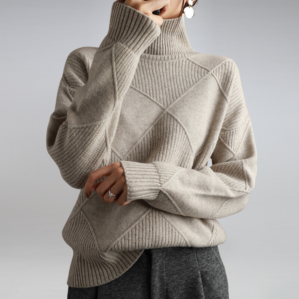 Oversize-Rollkragenpullover aus Strick mit Rautenstruktur
