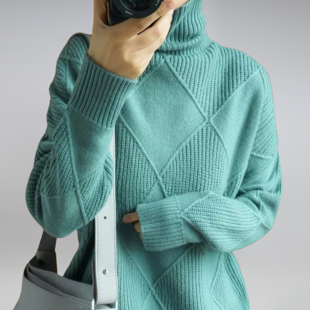Oversize-Rollkragenpullover aus Strick mit Rautenstruktur