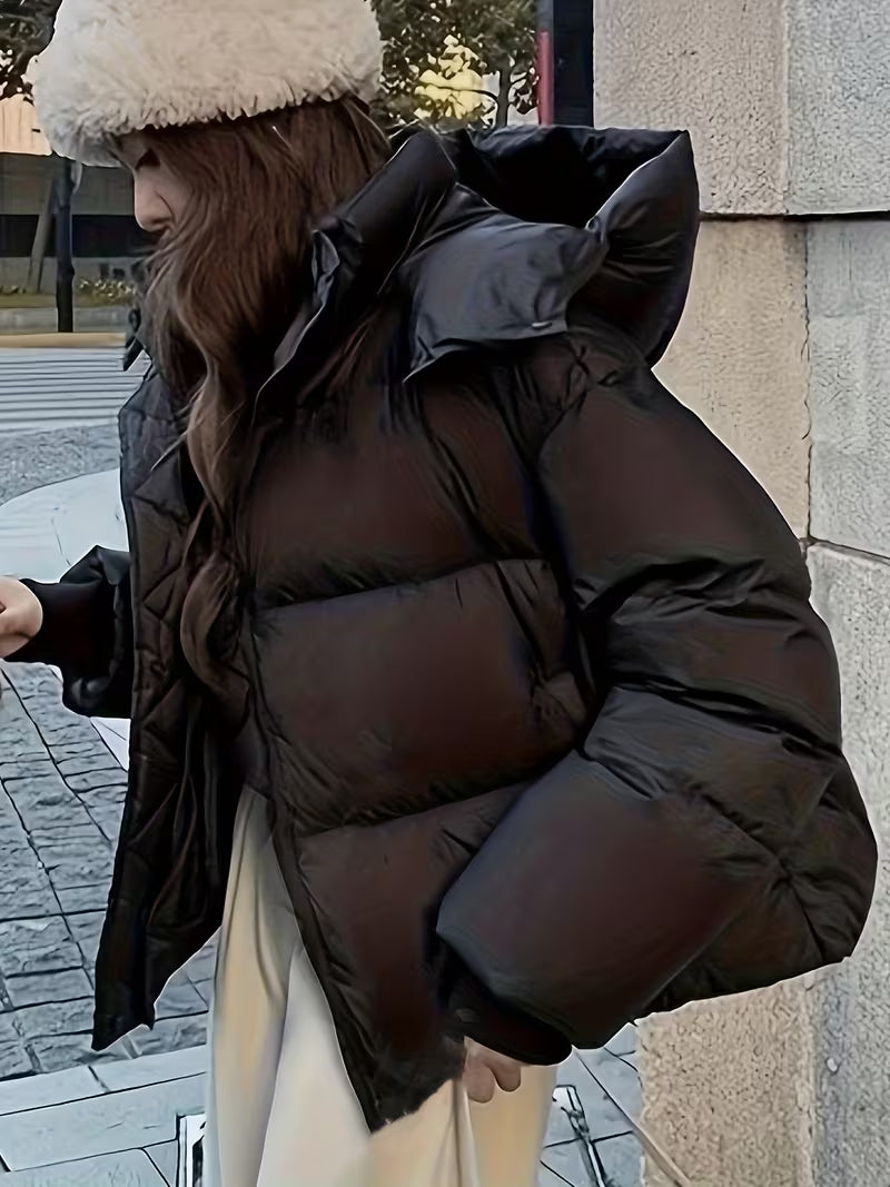 Oversize-Steppjacke, wattiert, mit Reißverschluss vorne und Kapuze