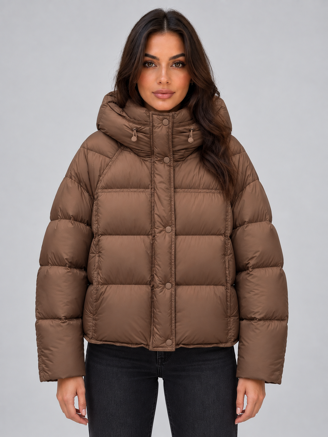 Wattierte Steppjacke mit Kapuze und hohem Kragen