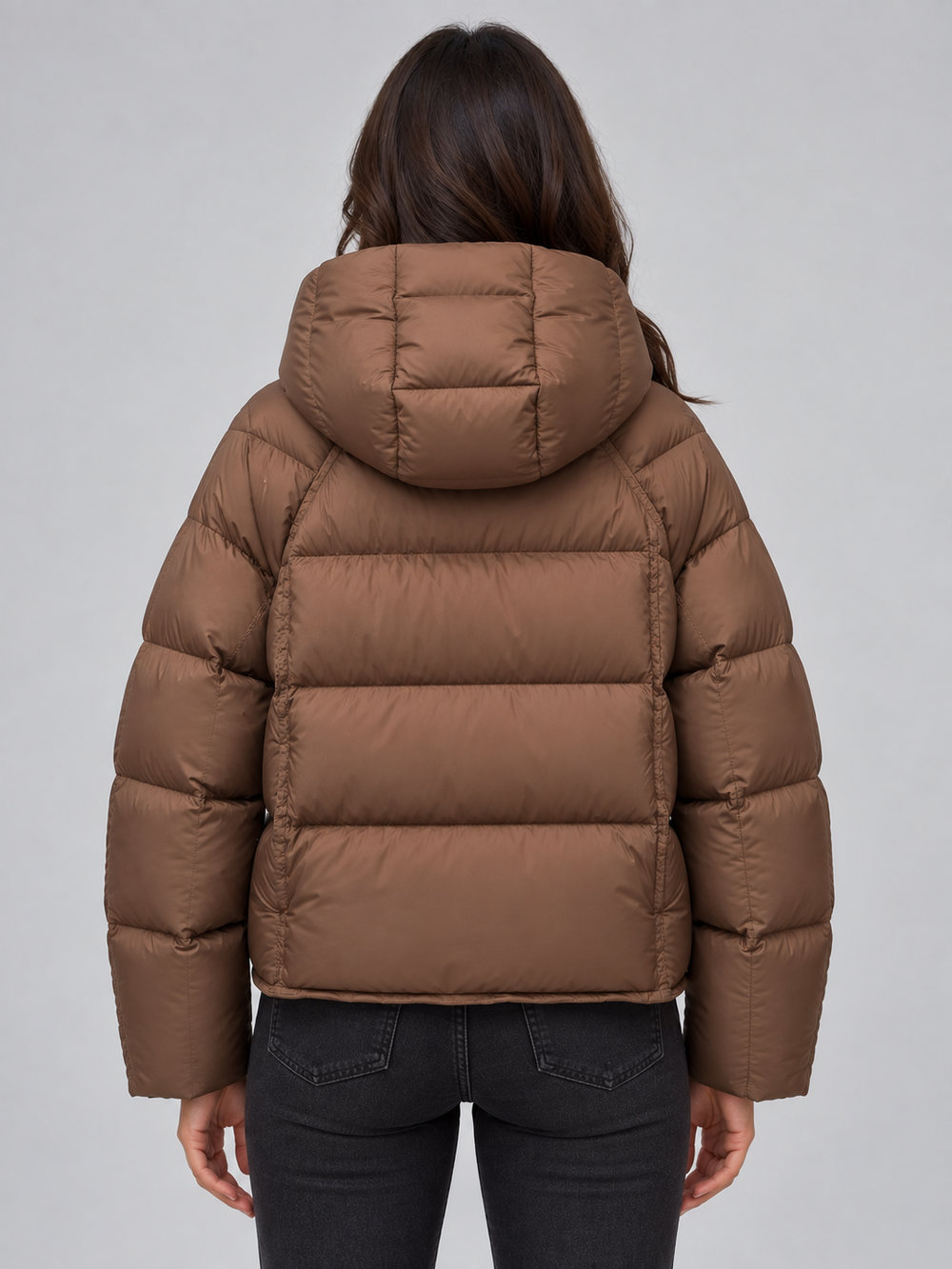 Wattierte Steppjacke mit Kapuze und hohem Kragen