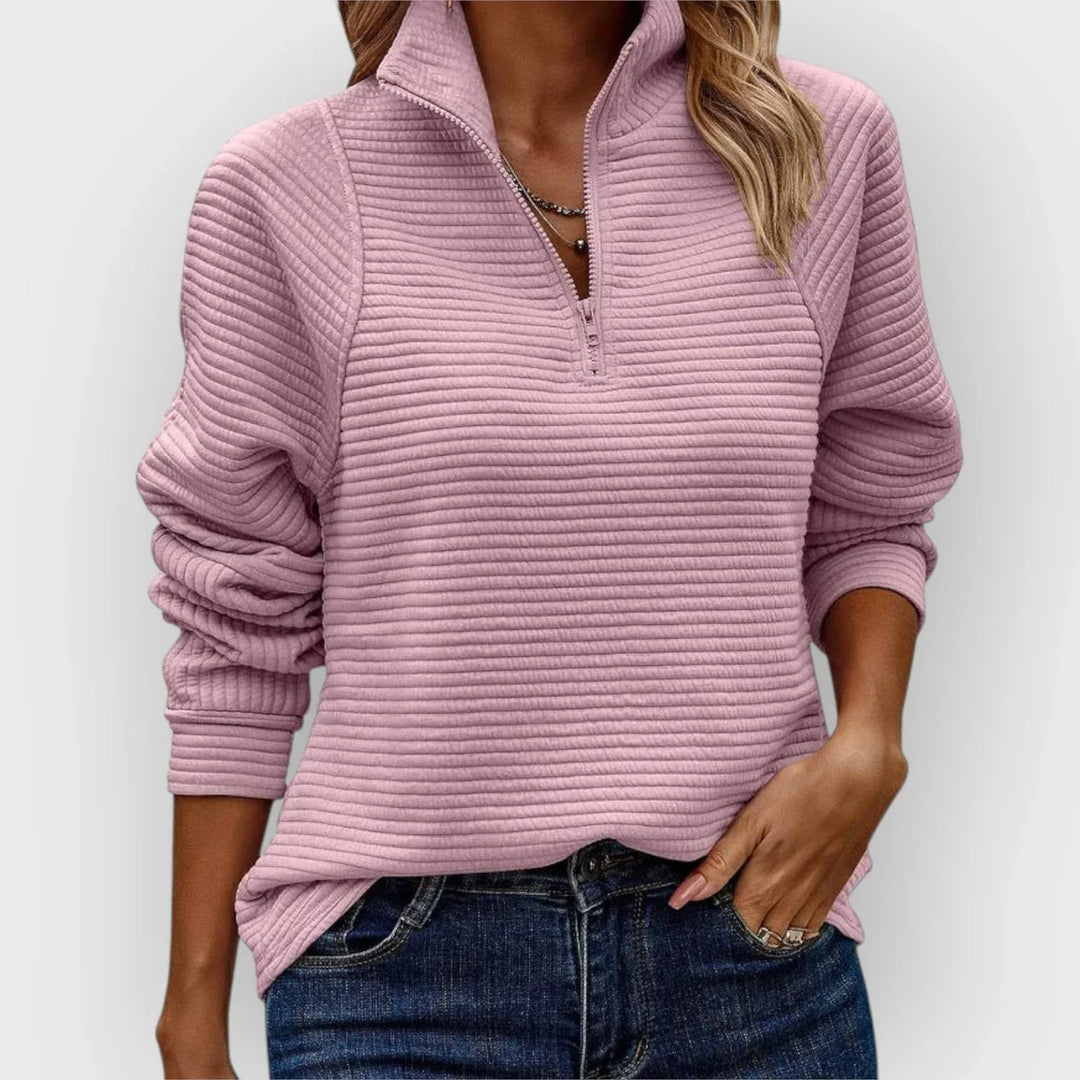 Gerippter Pullover mit kurzem Reißverschluss und Stehkragen