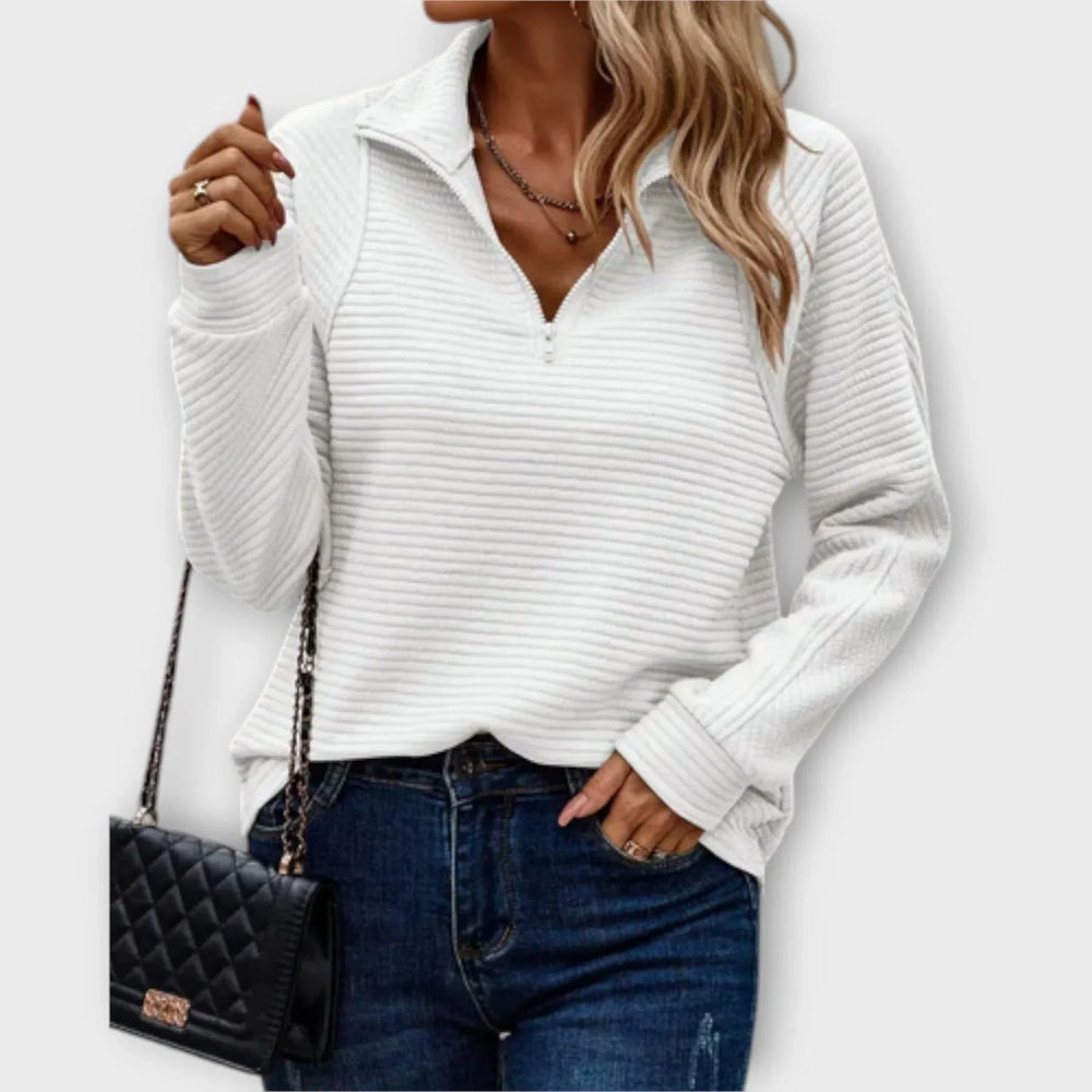 Gerippter Pullover mit kurzem Reißverschluss und Stehkragen
