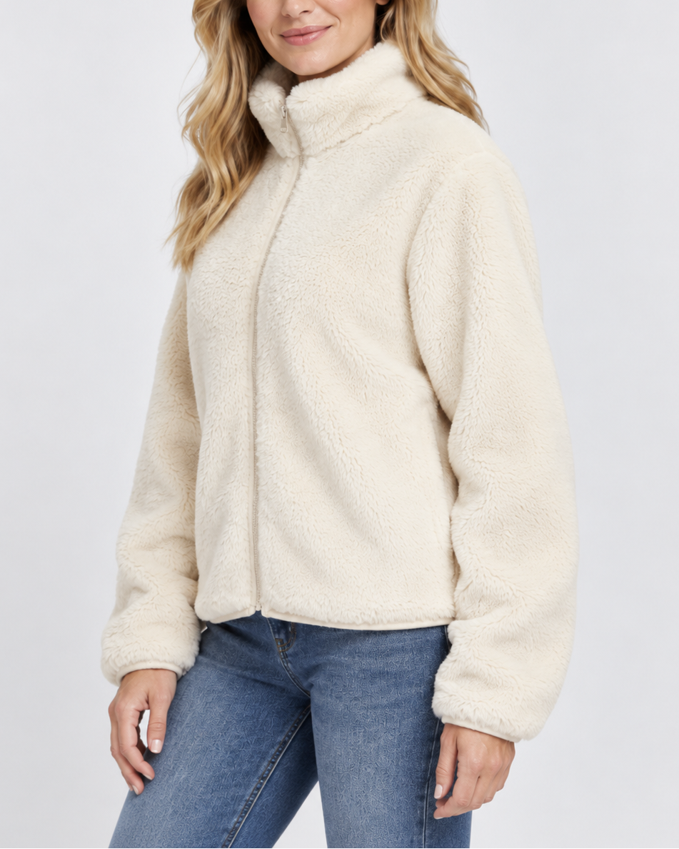 Weiche Teddyfleece-Jacke mit Stehkragen und Reißverschluss vorne