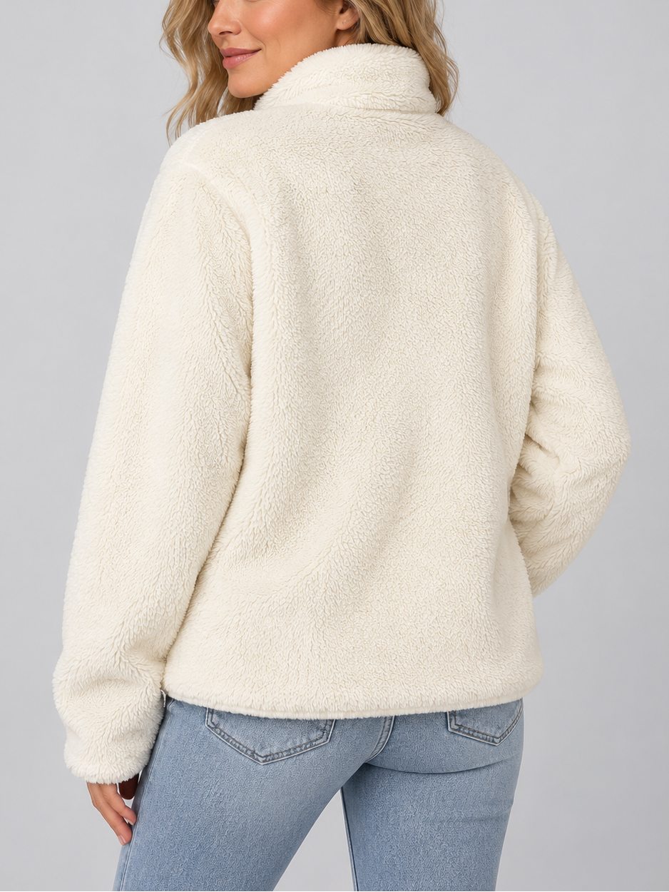 Weiche Teddyfleece-Jacke mit Stehkragen und Reißverschluss vorne