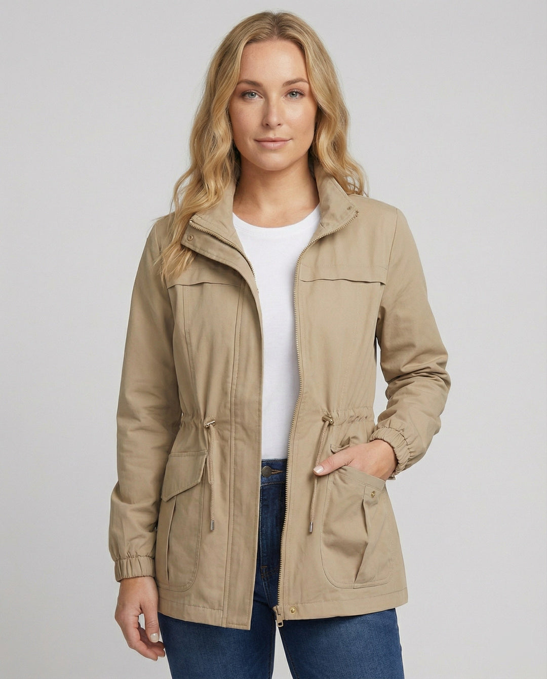 Utility-Jacke mit Tunnelzug in der Taille und Pattentaschen