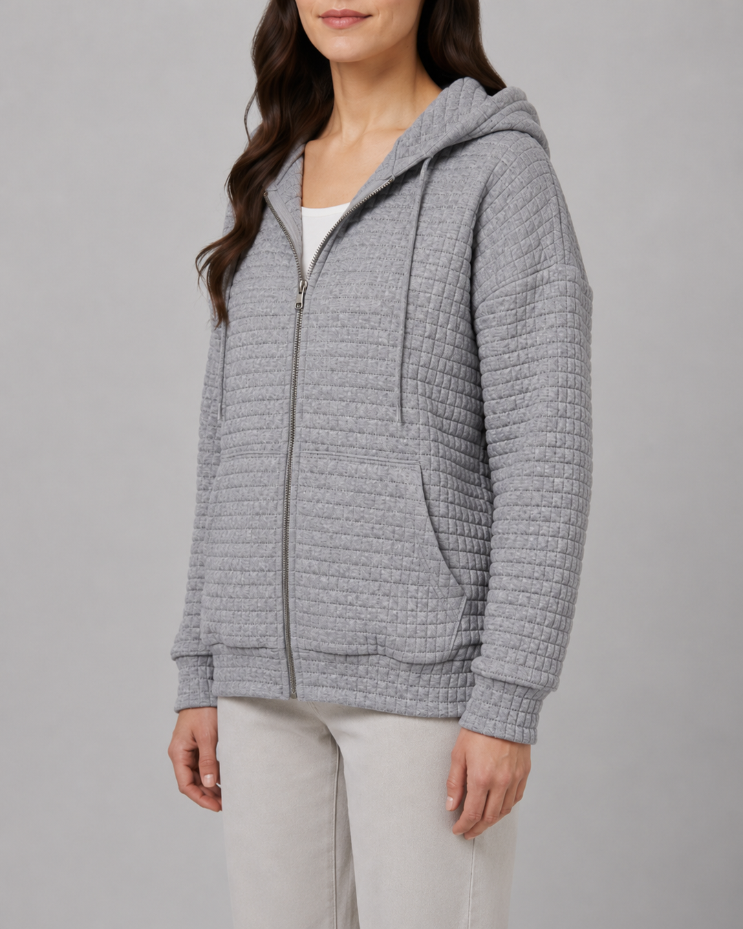 Sweatjacke mit Kapuze in Waffelstruktur und Taschen