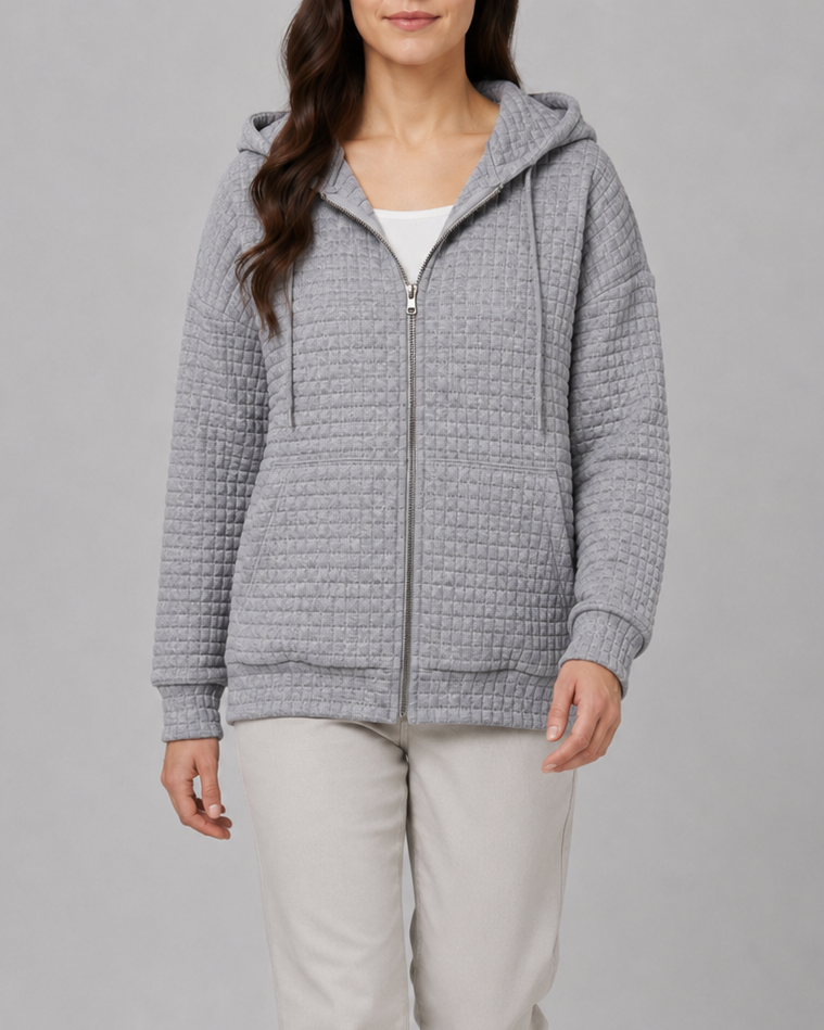 Sweatjacke mit Kapuze in Waffelstruktur und Taschen
