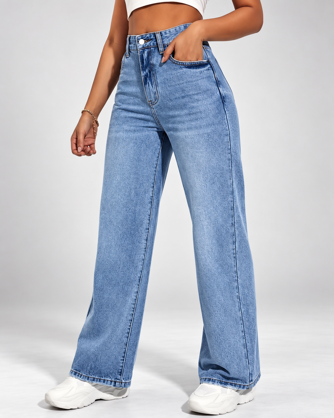 Jeans mit weitem Bein, hohem Bund und Stretch-Denim