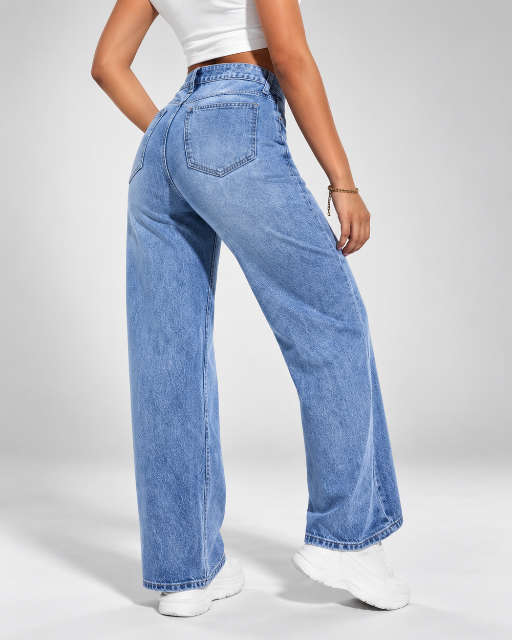 Jeans mit weitem Bein, hohem Bund und Stretch-Denim