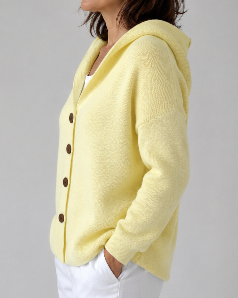 Strickjacke mit Kapuze, Knopfleiste und langen Ärmeln