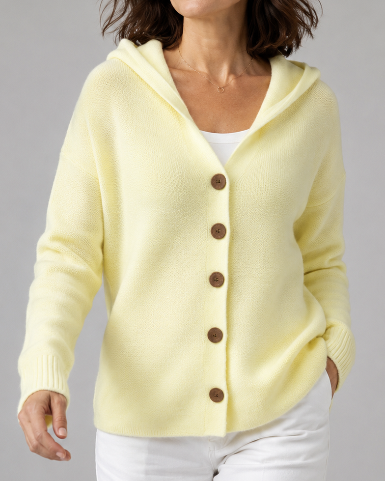 Strickjacke mit Kapuze, Knopfleiste und langen Ärmeln