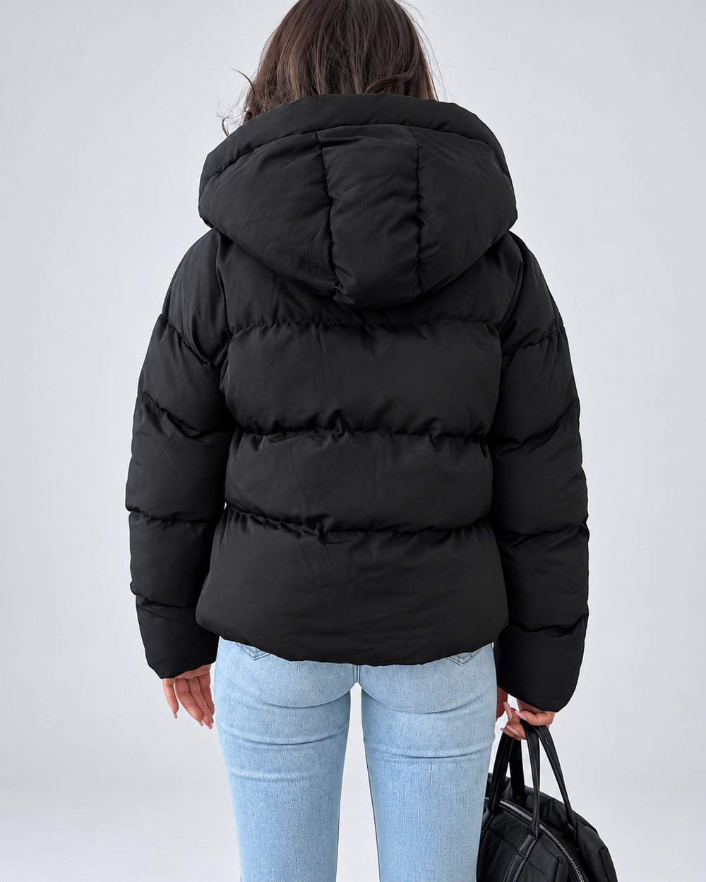 Oversize-Steppjacke, wattiert, mit Kapuze und Reißverschluss vorne